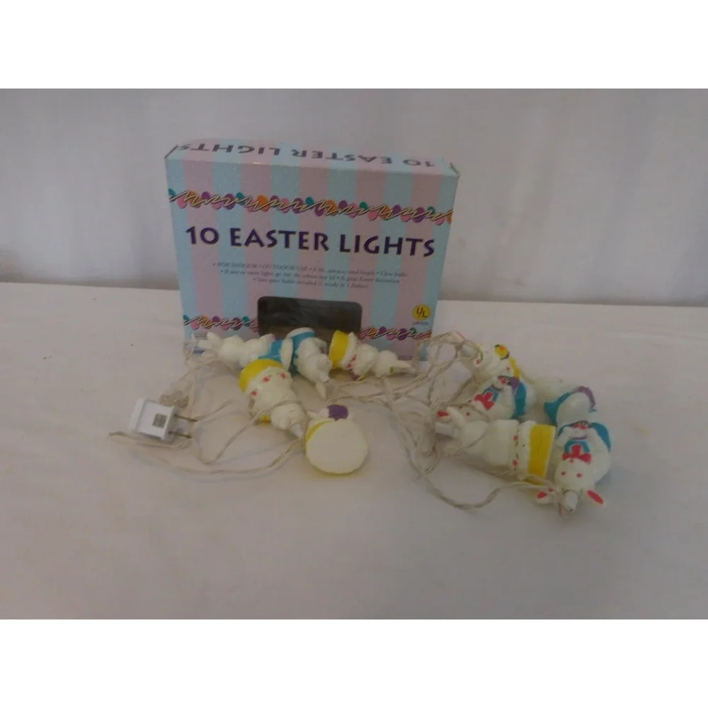 Easter Set of 10 Pastel Multi-Color‎ Rabbits Spring Lights  White Wire Vintage